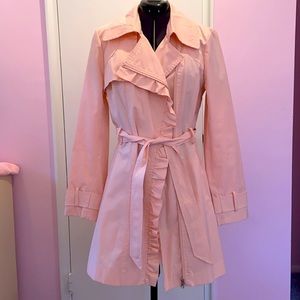 Elegant Pink Ruffle Trench Coat